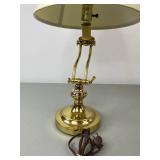Brass End Table with Glass Top and Pair of Brass-Colored Lamps