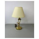 Brass End Table with Glass Top and Pair of Brass-Colored Lamps