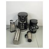 Small Kitchen Appliances Lot - Coffee Makers, Can Opener, Thermoses (5 Pc)