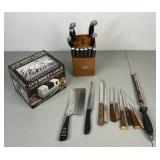 Assorted Kitchen Knives with Knife Block and Electric Sharpener