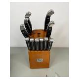 Assorted Kitchen Knives with Knife Block and Electric Sharpener