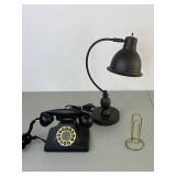 Office Accessory Set: Desk Lamp, Rotary-Style Phone, Metal Letter Holder