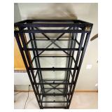 Metal Framed Shelf with Glass Shelving, 28x15x79.5 Inches