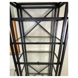 Metal Framed Shelf with Glass Shelving, 28x15x79.5 Inches