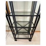 Metal Framed Shelf with Glass Shelving, 28x15x79.5 Inches