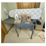 Vintage Singer Model 500A Sewing Machine w/ Accessories, Rowenta Iron, Table