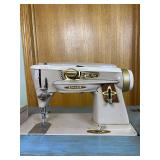 Vintage Singer Model 500A Sewing Machine w/ Accessories, Rowenta Iron, Table