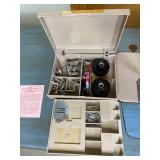 Vintage Singer Model 500A Sewing Machine w/ Accessories, Rowenta Iron, Table