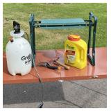Gardening Essentials Lot: Kneeler Bench, Preen Weed Preventer, Sprayer, Tools