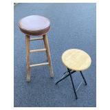 Set of 2 Workshop Stools - Wood Bar Stool and Folding Metal Stool