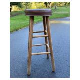 Set of 2 Workshop Stools - Wood Bar Stool and Folding Metal Stool