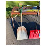 Lot of Snow Shovels, Car Snow Brushes, and Driveway Marking Stakes