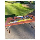 Lot of Snow Shovels, Car Snow Brushes, and Driveway Marking Stakes