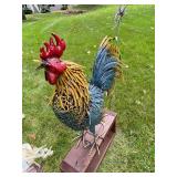 Metal Rooster and Assorted Lawn Ornaments