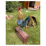 Metal Rooster and Assorted Lawn Ornaments