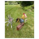 Metal Rooster and Assorted Lawn Ornaments