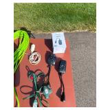 Assorted Extension Cords, Timers, Switches, and Lamp
