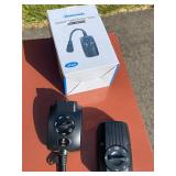 Assorted Extension Cords, Timers, Switches, and Lamp