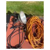 Assorted Extension Cords, Timers, Switches, and Lamp