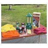 Assorted Camping Gear with Vintage Ray-o-Vac Lantern and More