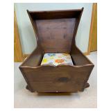 Vintage Handmade Solid Wood Baby Cradle with Mattress & Blanket