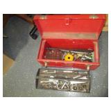 Red metal 18" toolbox containing mi...