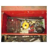 Red metal 18" toolbox containing mi...