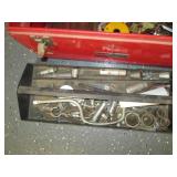 Red metal 18" toolbox containing mi...