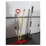 Wide snow pusher, metal shovels and...
