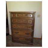 Vintage carved wood 5-drawer highbo...