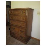 Vintage carved wood 5-drawer highbo...