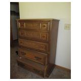 Vintage carved wood 5-drawer highbo...