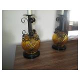 Vintage Metal and Amber glass table...