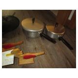 Vintage Pans with Lids, wood bird r...