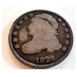 1829 Capped Bust Dime, United States 10 Cent Silver Coin 1829 Capped Bust Dime, United States 10 Cent Silver Coin