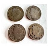 Set of 4 Liberty Head V Nickels 1887, 1889, 1906, 1912 Set of 4 Liberty Head V Nickels 1887, 1889, 1906, 1912