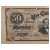 Framed Antique Confederate States 50 Dollar Note Richmond 1864 with Provenance Framed Antique Confederate States 50 Dollar Note Richmond 1864 with Provenance