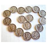 Set of 16 Circulated Mercury Dimes Assorted Dates Set of 16 Circulated Mercury Dimes Assorted Dates