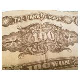 1950s South Korea 100 Won and 1000 Won Banknotes 1950s South Korea 100 Won and 1000 Won Banknotes