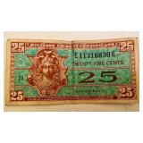 2 Assorted Series 521 US Military Payment Certificates 25 and 10 Cents 2 Assorted Series 521 US Military Payment Certificates 25 and 10 Cents