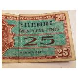 2 Assorted Series 521 US Military Payment Certificates 25 and 10 Cents 2 Assorted Series 521 US Military Payment Certificates 25 and 10 Cents