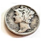 Set of 6 Mercury Dimes 1939-1944 US Silver Coins Set of 6 Mercury Dimes 1939-1944 US Silver Coins