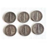 Set of 6 Mercury Dimes 1939-1944 US Silver Coins Set of 6 Mercury Dimes 1939-1944 US Silver Coins