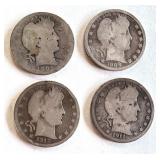 Lot of 4 Barber Quarters 1901, 1908, 1911, 1912 Lot of 4 Barber Quarters 1901, 1908, 1911, 1912