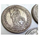 Set of 3 Swiss Helvetia 2 Franc Silver Coins 1946, 1960, 1961 Set of 3 Swiss Helvetia 2 Franc Silver Coins 1946, 1960, 1961