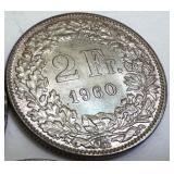 Set of 3 Swiss Helvetia 2 Franc Silver Coins 1946, 1960, 1961 Set of 3 Swiss Helvetia 2 Franc Silver Coins 1946, 1960, 1961