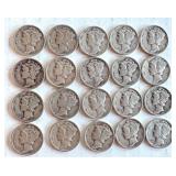 Set of 20 Mercury Silver Dimes 1936-1945 Assorted Dates Set of 20 Mercury Silver Dimes 1936-1945 Assorted Dates