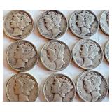 Set of 20 Mercury Silver Dimes 1936-1945 Assorted Dates Set of 20 Mercury Silver Dimes 1936-1945 Assorted Dates