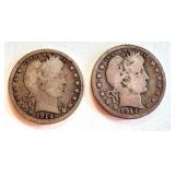 Pair of 1914 Barber Quarter Dollars Pair of 1914 Barber Quarter Dollars