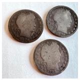 Lot of 3 Barber Quarters 1898, 1899, 1900 United States Silver Coins Lot of 3 Barber Quarters 1898, 1899, 1900 United States Silver Coins